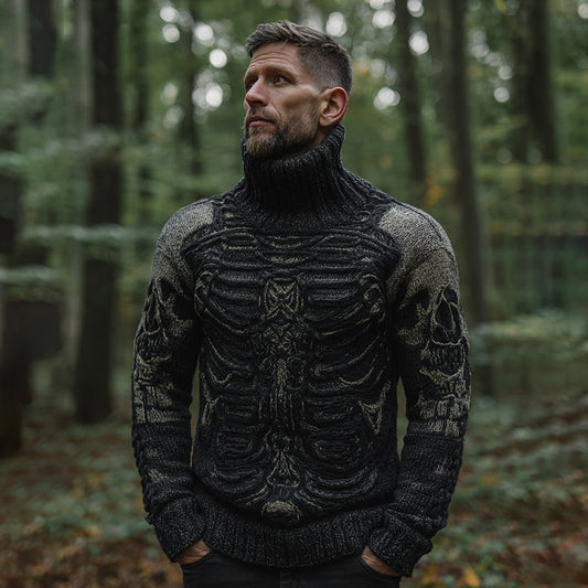 Men's Vintage Skull Art Knit Turtleneck Sweater elevenforest