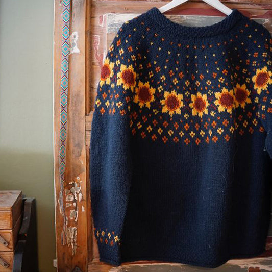 Vintage Icelandic Pokhara Knit Jacquard Warmth Crew Neck Sweater Unisex elevenforest