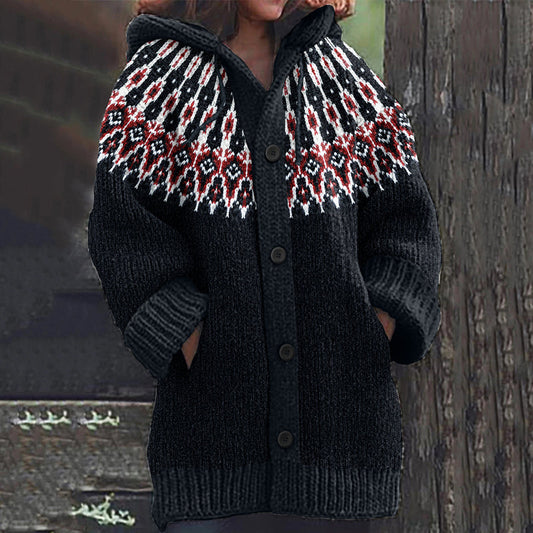 Women's Tribal Color Block Geometric Icelandic Art Cozy Sweater elevenforest