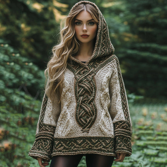 Women's Irish Celtic Knotted Retro Hooded Sweater elevenforest