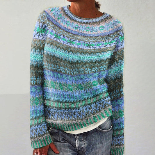 Comstylish Vintage Fairman Island Knit Jacquard Crew Neck Sweater