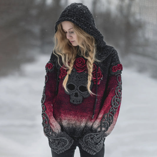 Women's Rose Skeleton Comfortable Loose Gradient Sweater elevenforest