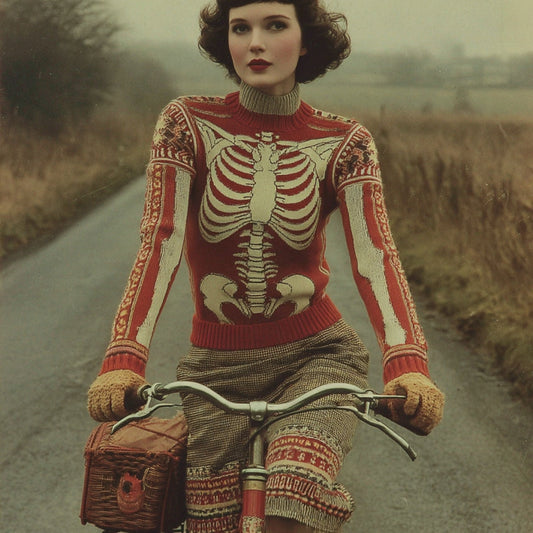 Comstylish Women's Vintage Skeleton Art Cozy High Neck Ugly Sweater