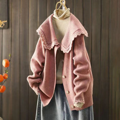 Vintage Lace Lapel Long Sleeve Sweater elevenforest