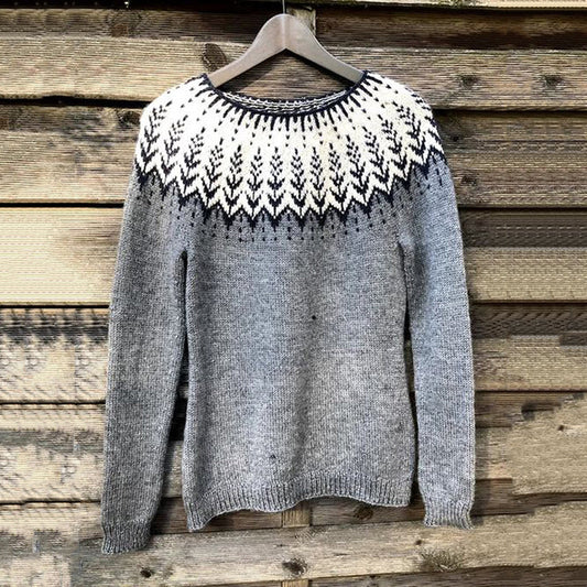Vintage Geometry Icelandic Pattern Printed Color Block Comfy Sweater elevenforest