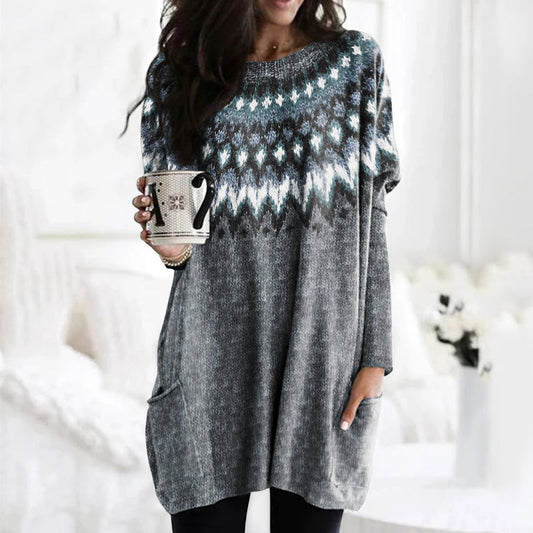 Retro Geometric Wave Pattern Collar Sweater elevenforest