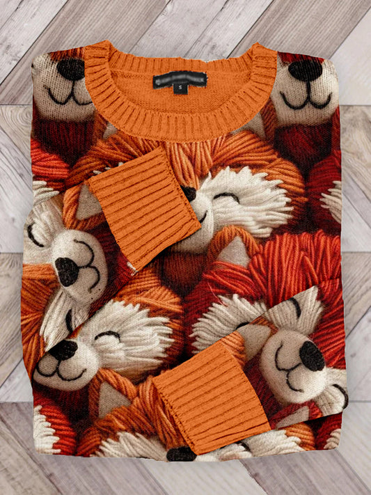 Cute Fox Pattern Crew Neck Cozy Sweater artswardrobe