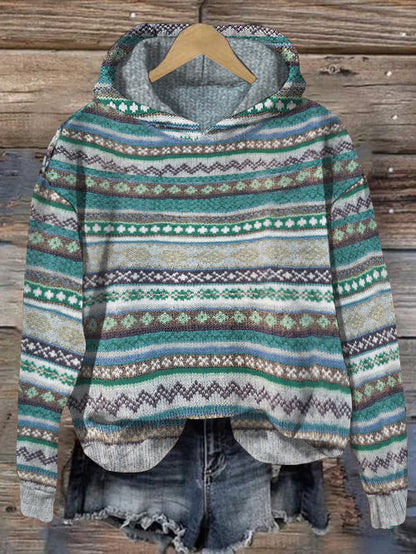 Vintage Fairman Island Pattern Contrast Jacquard Hooded Sweater elevenforest