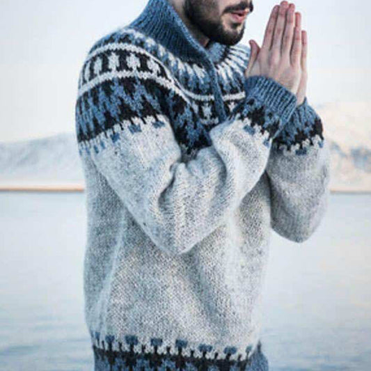 Men's Vintage Fair Isle Knitted Half Zip Collar Sweater elevenforest