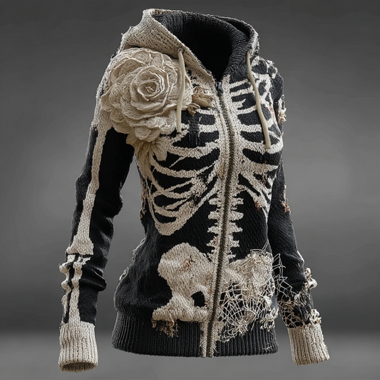 Ladies' Halloween Line Art Dark Style Knit Sweater Jacket artswardrobe