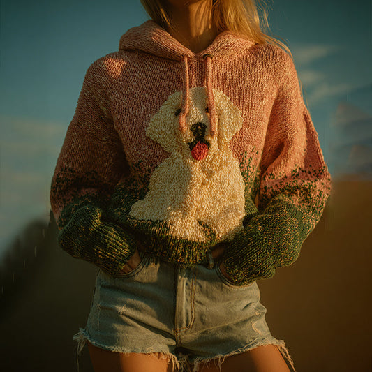 Classic Fuzzy Labradoodle Dog Felt Cozy Knit Hooded Sweater elevenforest