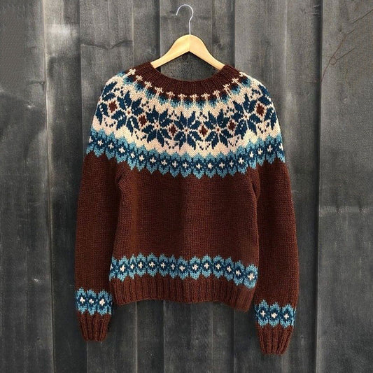 Retro Ethnic Pattern Jacquard Crew Neck Sweater elevenforest
