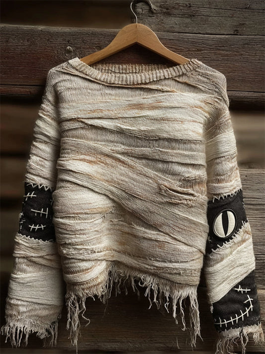 Halloween Spooky Peeking Mummy Bandages Cozy Knit Sweater elevenforest
