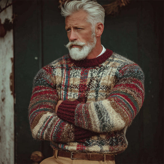 Men's Vintage 70s Retro Christmas Plaid Cozy Knit Sweater artswardrobe