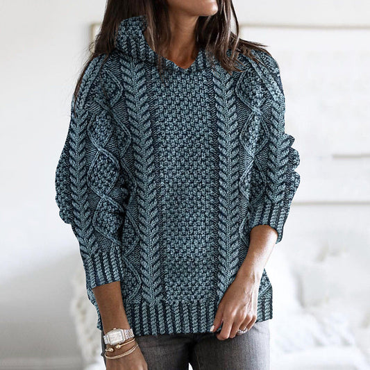 Women's Thick-Knit Clan Pattern Distressed Hooded Sweater artswardrobe