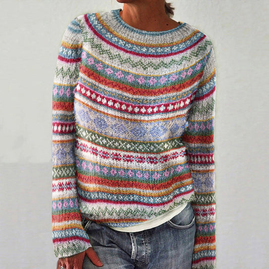 Fairman Island Vintage Pattern Crew Neck Contrast Sweater elevenforest