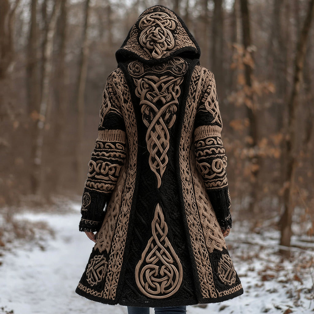 Women's Vintage Viking Celtic Knot Knit Long Sweater Jacket artswardrobe