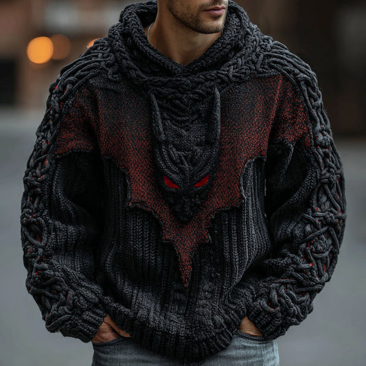 Halloween Devil Bat Inspired Jacquard Art Hooded Sweater elevenforest