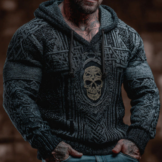 Men's Vintage Halloween Viking Embroidered Sweater elevenforest