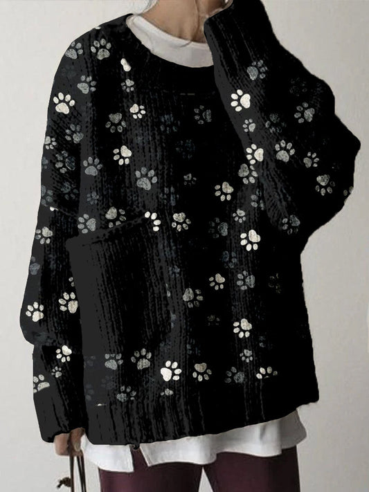 Comstylish Lovely Cat Paws Graphic Big Pocket Cozy Sweater