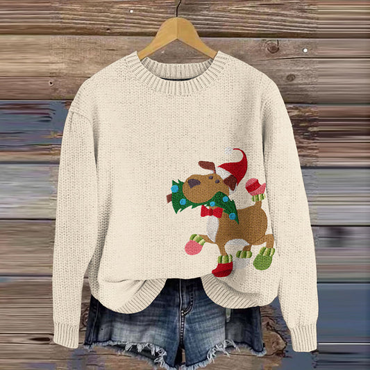 Comstylish Warm Christmas Dog Pattern Knitted Warm Sweater
