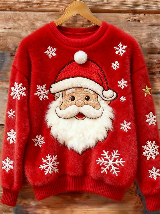 Comstylish Santa Claus Snow Embroidered Sweater