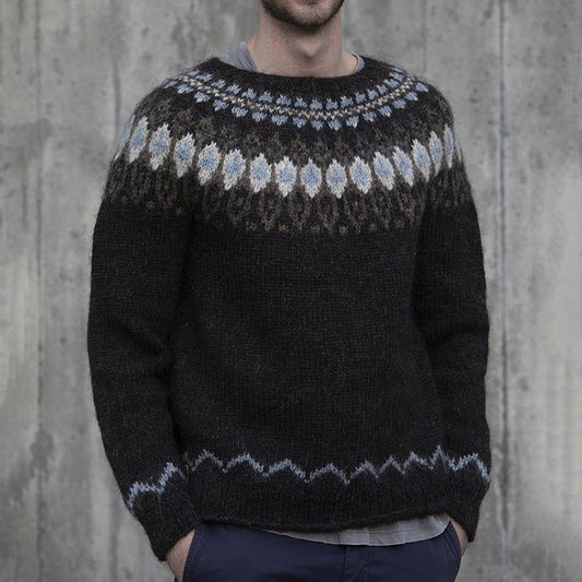 Men'S Vintage Knitted Jacquard Crew Neck Sweater elevenforest