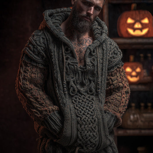 Men's Vintage Halloween Viking Embroidered Sweater elevenforest