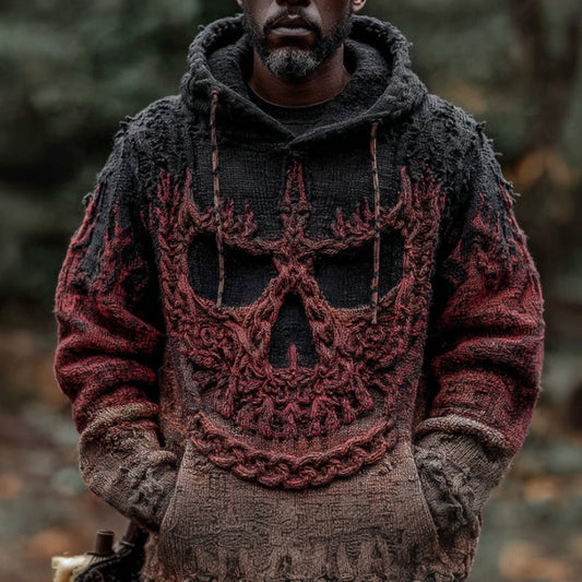 Halloween Skull Gradient Vintage Knitted Hooded Sweater elevenforest