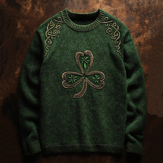 Vintage Irish Clover Pattern Cozy Knit Sweater elevenforest