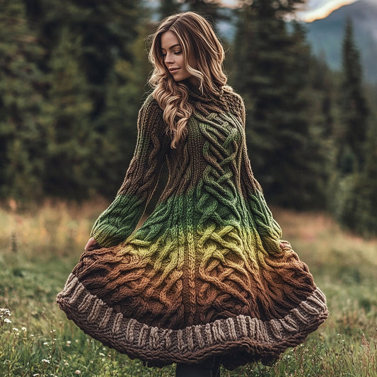 Women's Vintage Celtic Intricate Knot Jacquard Contrast Sweater Dress elevenforest