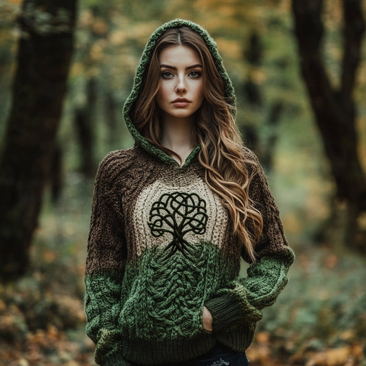 Women's Celtic Tree Of Life Ombre Pocket Hooded Sweater artswardrobe