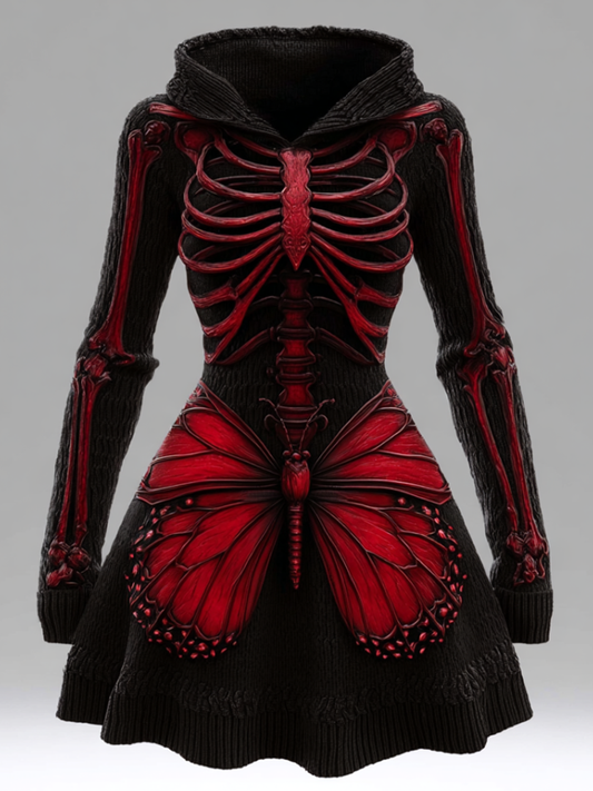 Halloween Blood Butterfly Women's Knit Sweater Dress artswardrobe