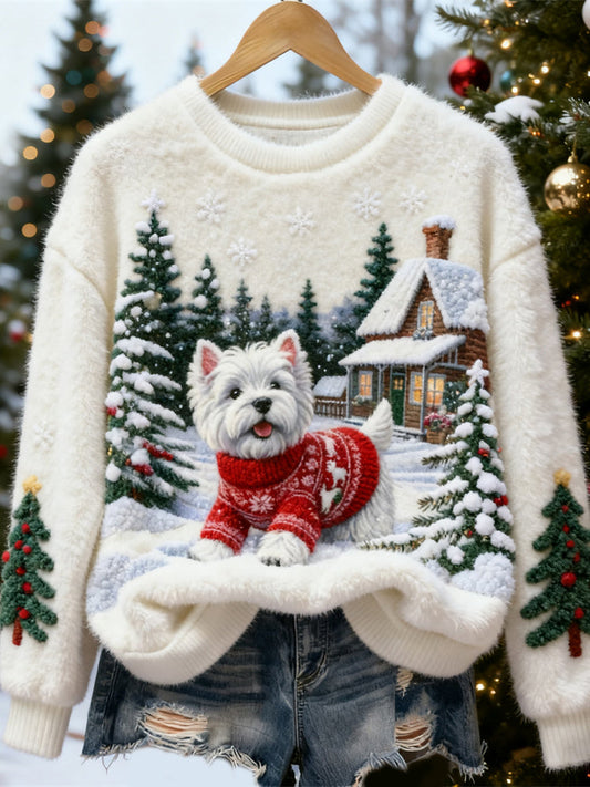 Christmas Run Puppy Design Women's Flannel Sweater