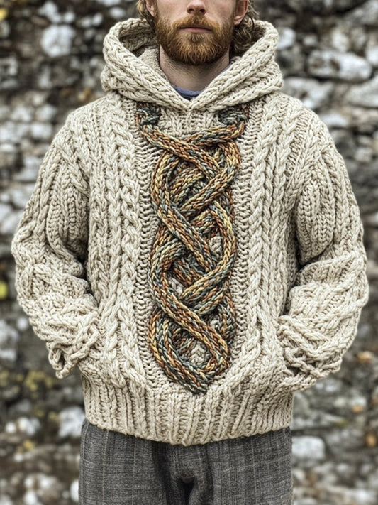 Celtic Knot Knit Pattern Men's Hooded Sweater artswardrobe