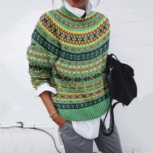 Vintage Icelandic Pattern Crew Neck Sweater elevenforest