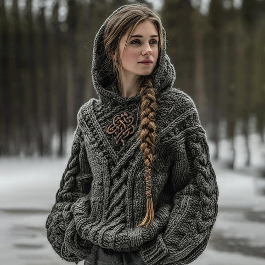 Women's Vintage Celtic Knot Art Knit Hooded Sweater elevenforest