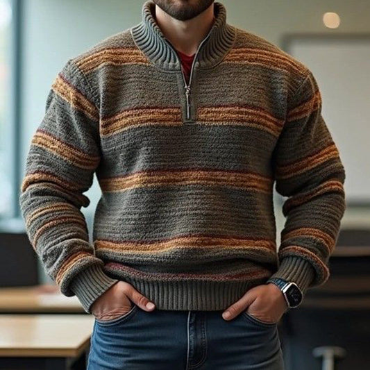 Men'S Retro Geometric Jacquard Zipper Sweater elevenforest