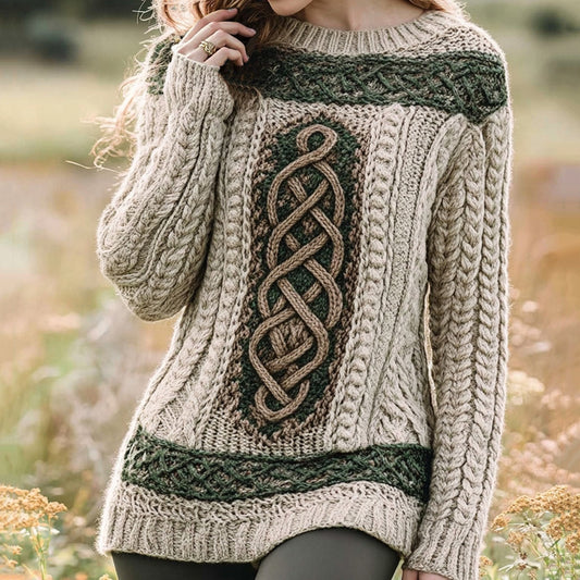 Women's Irish Celtic Knot Jacquard Contrast Sweater elevenforest