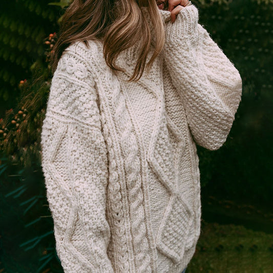 Woman Aran Jacquard Weave Cozy Warm Sweater elevenforest