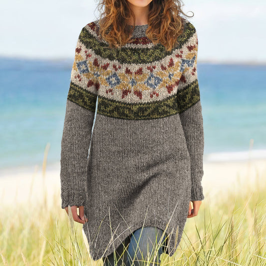 Vintage Fairman Island Tribal Pattern Cozy Sweater Dress elevenforest