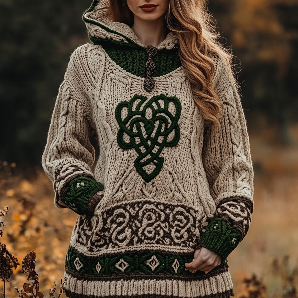 Women's Irish Jacquard Pocket Hooded Sweater elevenforest