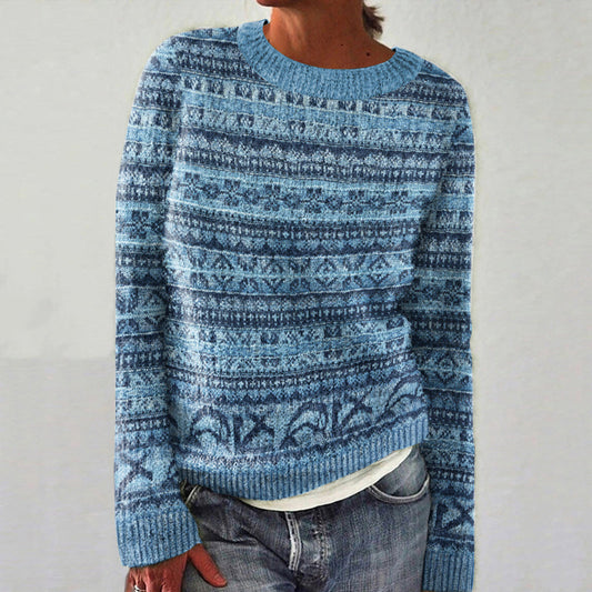 Vintage Fairman Island Pattern Contrast Crew Neck Sweater elevenforest