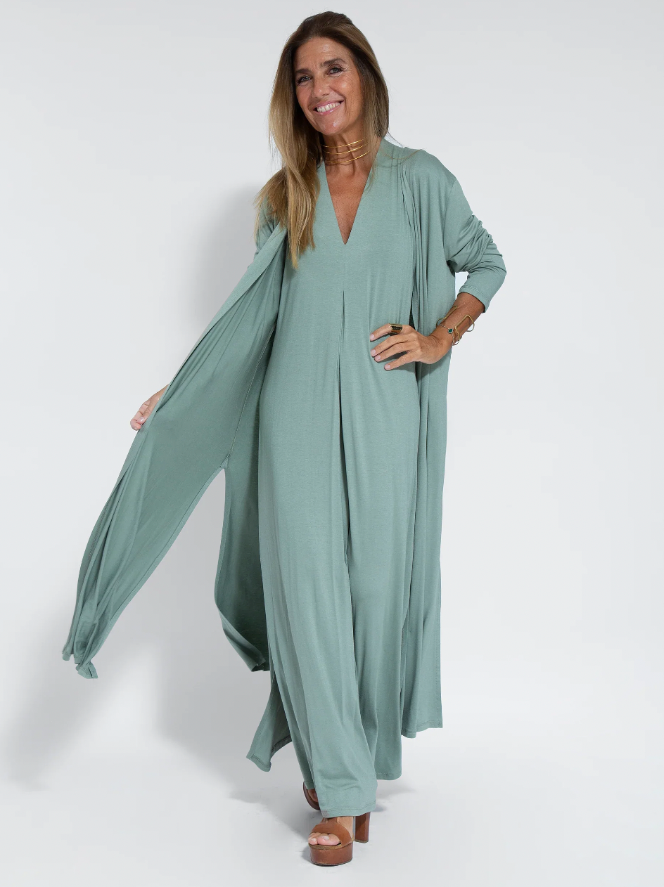 Türkisfarbenes Kleid + Strickjacke in Türkis