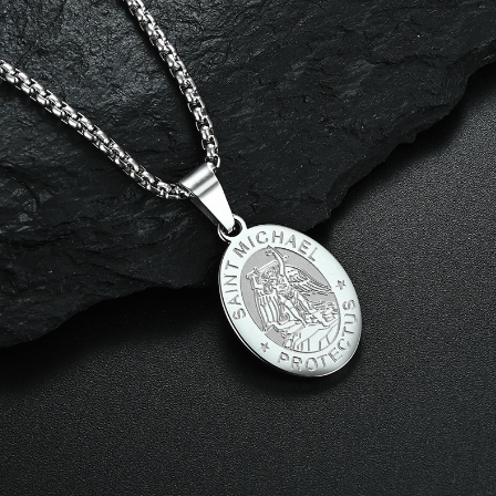 Oval Angel Portrait Stainless Steel Necklace