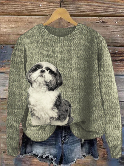Comstylish Cute Shih Tzu Print Women's Cozy Sweater