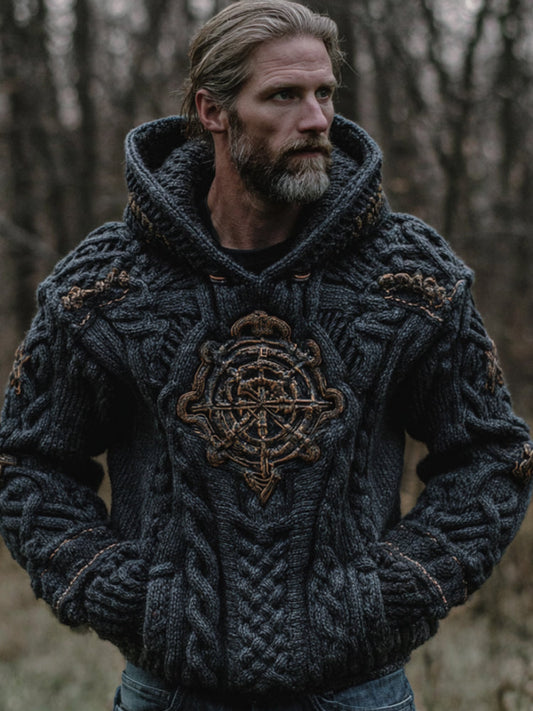 Men's Viking Compass Navy Blue Hooded Sweater elevenforest