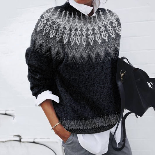 Vintage Tribal Icelandic Knit Contrast Pattern Sweater elevenforest