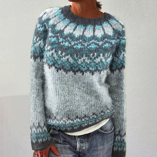 Vintage Fairman Island Print Crew Neck Long Sleeve Sweater elevenforest