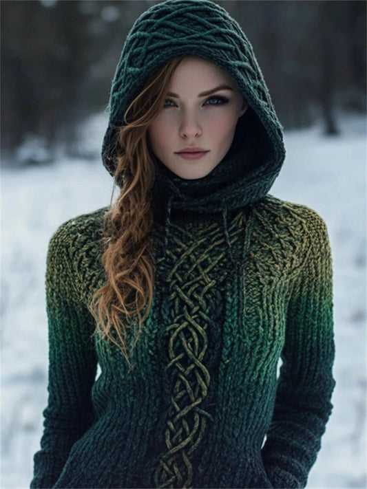 Vintage Celtic Mystical Gradient Cozy Hooded Sweater elevenforest